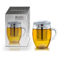 Creano theeglas alles in één 400ml, grote theekop met roestvrijstalen zeef en glazen deksel, theemaker in aantrekkelijke geschenkverpakking (1x 400ml)