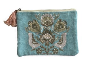 Etui katoen blauw met bloemen