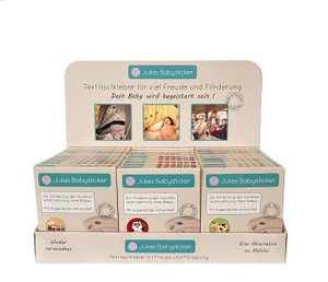 Toonbankdisplay incl. 30 pakjes stickers van hoogwaardige acetaatzijde. Voor baby's