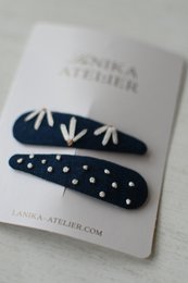 Barrettes bleu foncé bloom + pois