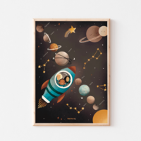 Solar System - Rocket - Planets Educational Poster