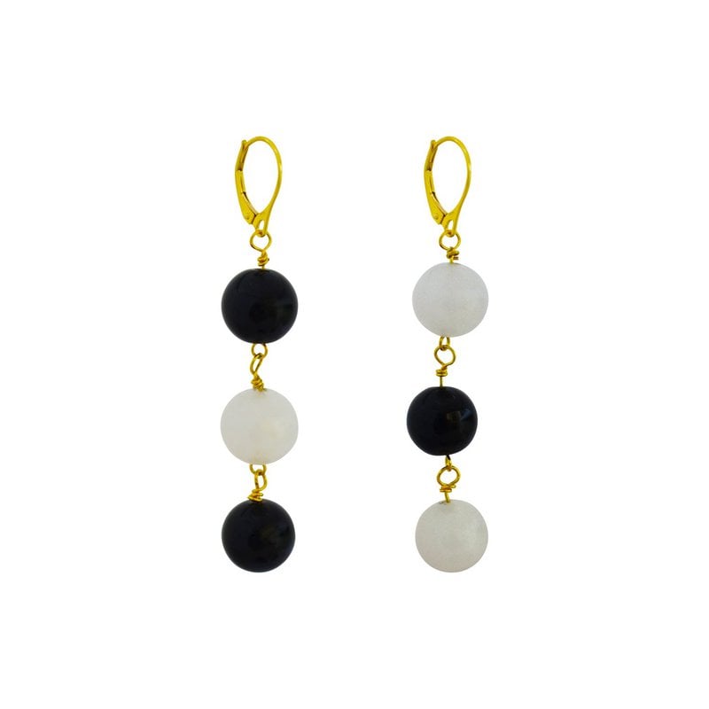 Weißer Achat und schwarzer Onyx, Gelbgold-Vermeil, 9-karätige oder 18-karätige Goldohrringe, mutiger und schöner Statement-Schmuck, Gold-Vermeil-Ohrringe, Kollektion Bloom | von nlanlaVictory
