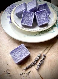 Lavender-scented amber blocks, each with a square shape and a light purple color.