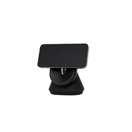  Black MagSafe iPhone stand with adjustable angle and rubber base for secure grip.