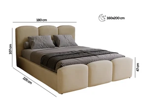 Gestoffeerd Opbergbed 160x200 cm Velours Beige met Groot Hoofdbord en Lattenbodem – Luxe Tweepersoonsbed met Opbergruimte – Camille Design – Abkantoor