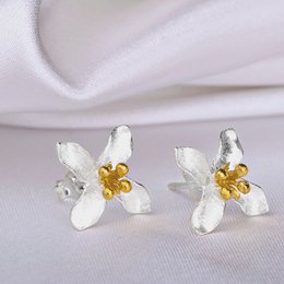Lily Flower Stud Earrings - 925 Sterling Silver Stud Earrings - OHR925-41