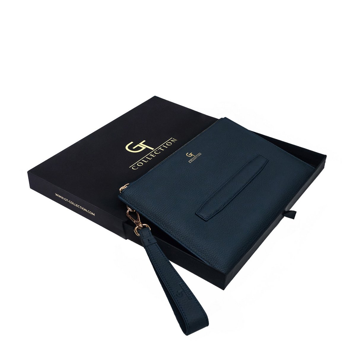 Men's Leather Hand Bag - Blue with golden details