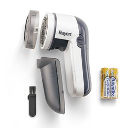 Rayén | Elektrisk fnugfjerner | Inkluderer batterier | Med acrylonitril-butadien-styren beskyttelsesdæksel, hvid/grå | Til alle typer beklædningsgenstande | Multifunktionel | Mål: 13 x 6,8 x 5,8 cm