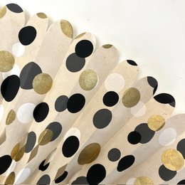 Luna-Leena rosette with dots print - eco paper - 55ø cm - off white, gold, grey and black - foldable - handmade in Nepal