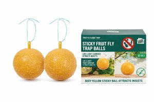 Klebebälle gegen fliegende Insekten für Garten & Baum – 2 Stück – Gelber Insektenfänger zum Aufhängen – Fruchtfliegen Klebebälle – Schädlingsbekämpfung – Ökologisch – Gelb