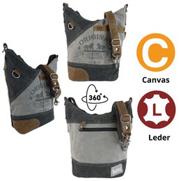 Sunsa dames schoudertas. Handtas gemaakt van canvas (canvas) & leer. Schoudertas in vintage stijl. Grote crossbody tas voor dames met paardenmotief grijs zwart