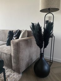 Dried black pampas grass in a tall vase, creating a modern and minimalist decor piece.