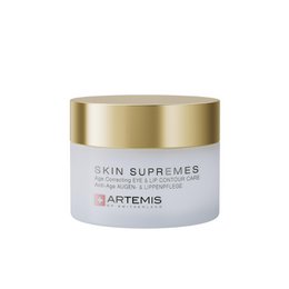 Artemis skin supremes age correcting eye and lip contour care cream in a white and gold packaging. The cream is designed to target signs of aging around the eyes and lips.