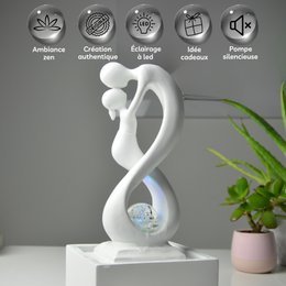 Indendørs springvand - Amor Hvid - Moderne med farverigt LED-lys - Aftagelig Lovers Skulptur - Moderne boligindretning - Roterende bold