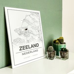 A rectangular poster featuring a map of Zeeland, Netherlands. The poster has a minimalist, black and white design with the text "ZEELAND NEDERLAND" prominently displayed.