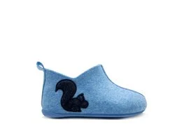 Cozy green vegan wool slippers for kids with a cute squirrel design. Soft, comfortable, and perfect for indoor wear.