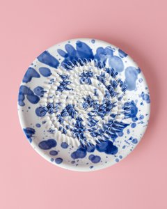 Handgemaakte keramische schotel knoflookrasp / KLEIN Blauw PERZIË