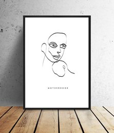 A minimalist black and white poster featuring a simple line drawing of a human face. The poster has a modern, abstract style and would be suitable for wall art or home decor.