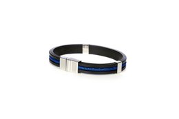 Blue and black bracelet with metal accents, available in medium (19 cm) and large (21 cm) sizes.