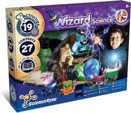 The Science4you Wizard Science for Kids 8+ Years - Magic Set with 19 Activities includes a crystal ball, magic wand, and other wizard-themed science experiments. The set is designed for educational and entertaining science exploration for children aged 8 and up.