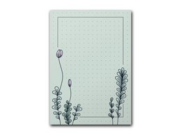 A green notepad with a moss motif design, featuring a simple and minimalist aesthetic.