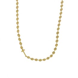 Gold-tone necklace with circular letter charm, initial T. Delicate chain with round disc-shaped beads. Suitable for everyday wear.