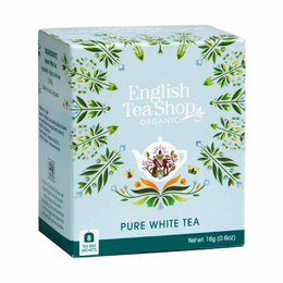 Pure white tea in organic tea bags from the English Tea Shop. Delicate, light, and refreshing flavor.