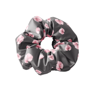 Scrunchie PINK FLOWER ASH GREY