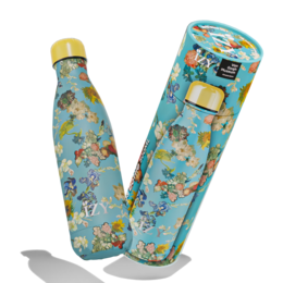 Floral patterned thermos bottle with a capacity of 500ml, featuring a stainless steel construction and double-walled insulation to keep contents warm for 12 hours.