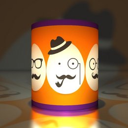 5 cool hipster Easter transparent lights, purple and orange tea light holders with mustache and glasses design