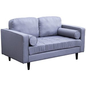 2-SITZ-SOFA AUS GRAUEM LEINEN MIT HOLZBEINEN 145X83X80CM, SITZHÖHE: 44CM LL84144