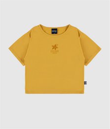  Yellow short sleeve kids t-shirt with small starfish design, sea lover theme