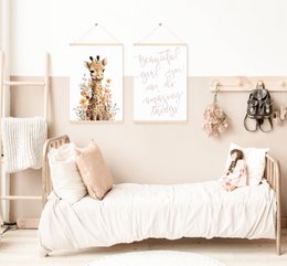 Giraffe nursery poster, giraffe poster, floral nursery print, mother and baby giraffe poster, nursery giraffe print, wildflowers print, girls nursery poster, girls room decoration