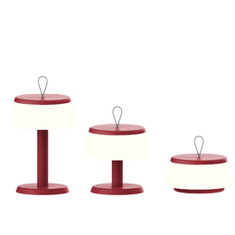  Burgundy 3-in-1 adjustable table lamp, modern minimalist design, stackable modular lighting fixture.