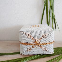 Białe bambusowe pudełka z muszlą - zestaw 3 szt