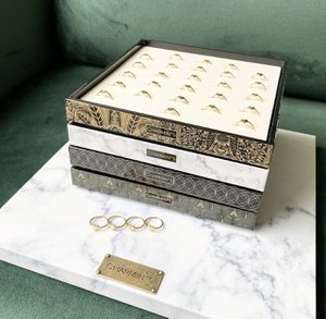 Charmin's Easy Order Intials Rings with display, rings in 4 sizes