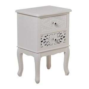 HOUTEN NACHTTAFEL MET 2 LADES GESNEDEN WIT 45X34X68CM, SPAR+PIJN+DM LL68018