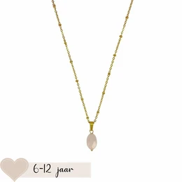 A delicate gold-tone necklace with a rose quartz pendant, suitable for children aged 6-12 years old.