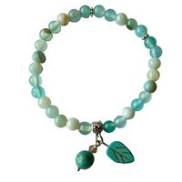 Women's bracelet Chalcedony 6 mm with leaf and stone charms