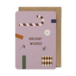 Eco-friendly greeting card with festive holiday design, including geometric shapes, patterns, and the text "Holiday Wishes". The card is part of a Father's Day collection.