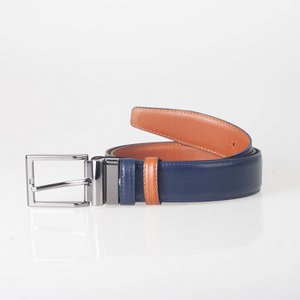 Herrengürtel Dunkelblau und Cognac - Italienisches Echtleder - 3,5 cm breit - Größe 135 (Taille bis 115 cm)