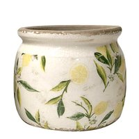 Flowerpot Ø 15x13 cm Yellow Green Ceramic Lemon Flowerpot Indoor
