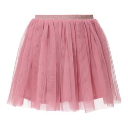 A lilac-colored tulle skirt for kids, featuring a gathered waistband and a flared, layered tulle design. Available in sizes 98-104, 110-116, 122-128, 134-140, and 146-152.