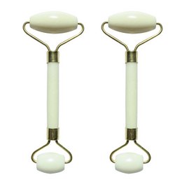 Set de 2 Rodillos Masajeadores - en Piedra Jade Blanco - Herramienta Natural y Masaje Facial - Bienestar Lift