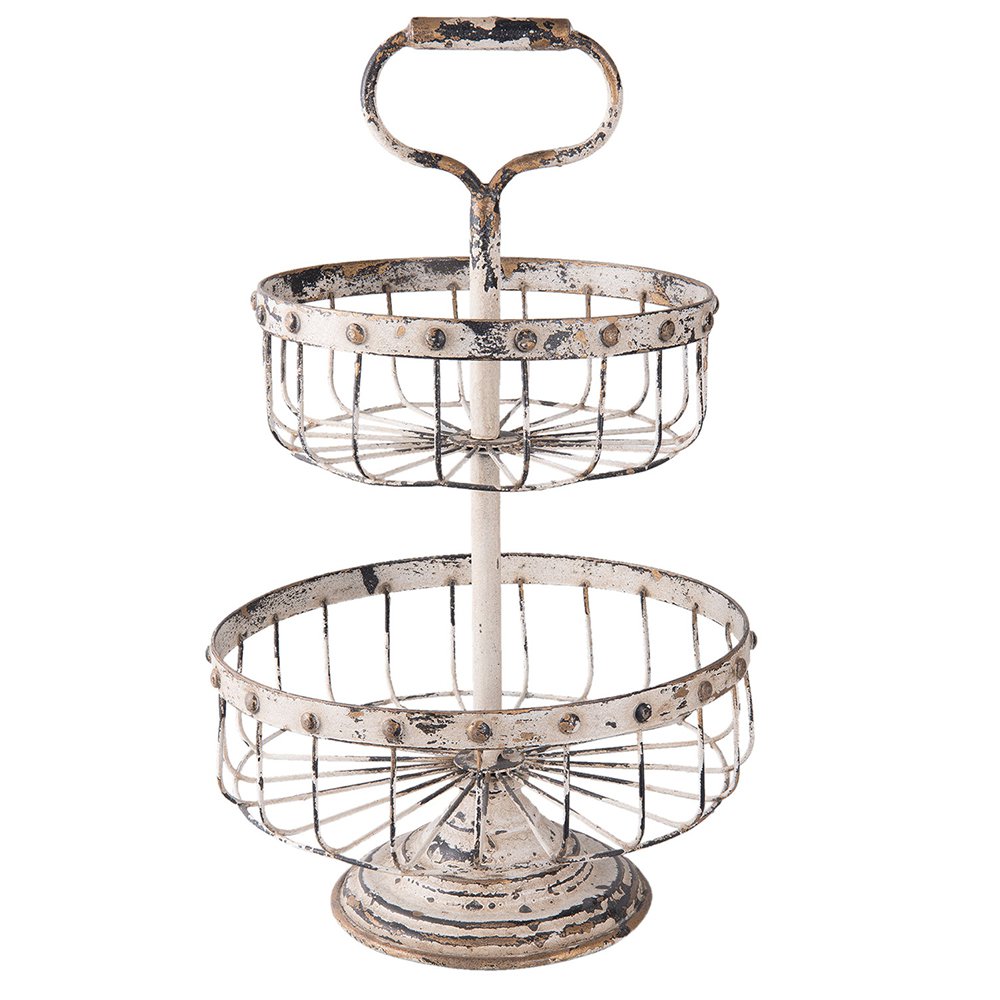 Etagère 2 laags Ø 30x50 cm Wit IJzer fruitschaal etagère