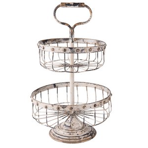 Etagère 2 laags Ø 30x50 cm Wit IJzer fruitschaal etagère