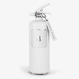 White 2 kg fire extinguisher with safety pin and pressure gauge.