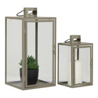 Corfu Lanterns - Green, Steel, Glass, 13/19.5x13/19.5x25.5/40 cm - Set of 2