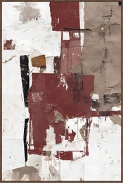  Abstract geometric relief art, burgundy white cream colors, modern minimalist wall decor, textured mixed media composition.