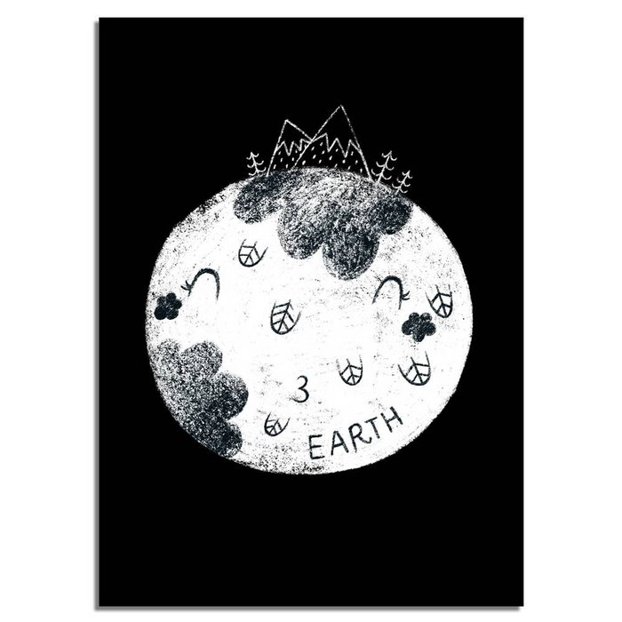 Kinderkamer poster Aarde - Planeten serie - Zwart wit